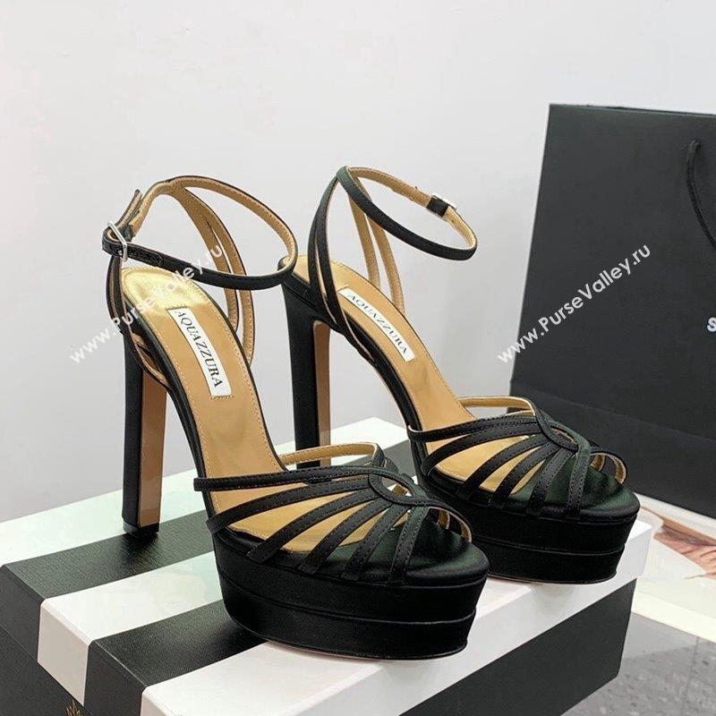 Aquazzura Flow Plateau Platform Sandals 13cm in Satin Black 2023 (KER-231013117)