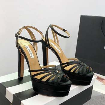 Aquazzura Flow Plateau Platform Sandals 13cm in Satin Black 2023 (KER-231013117)