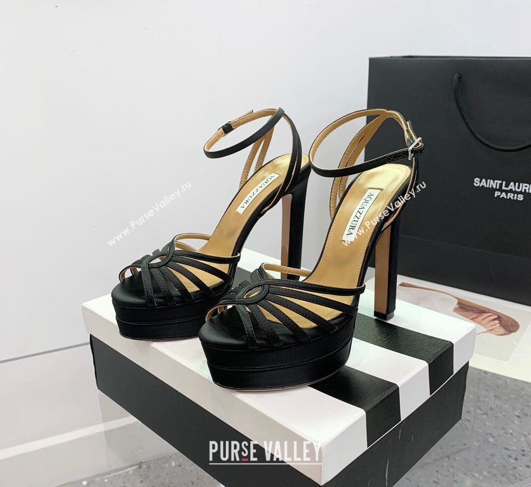 Aquazzura Flow Plateau Platform Sandals 13cm in Satin Black 2023 (KER-231013117)