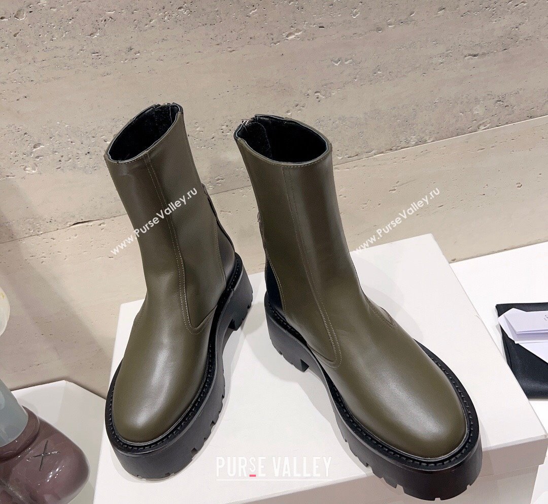 Celine Bulky Ankle Boots with Back Zip and Triomphe in Calfskin Green 2023 (SS-231013126)