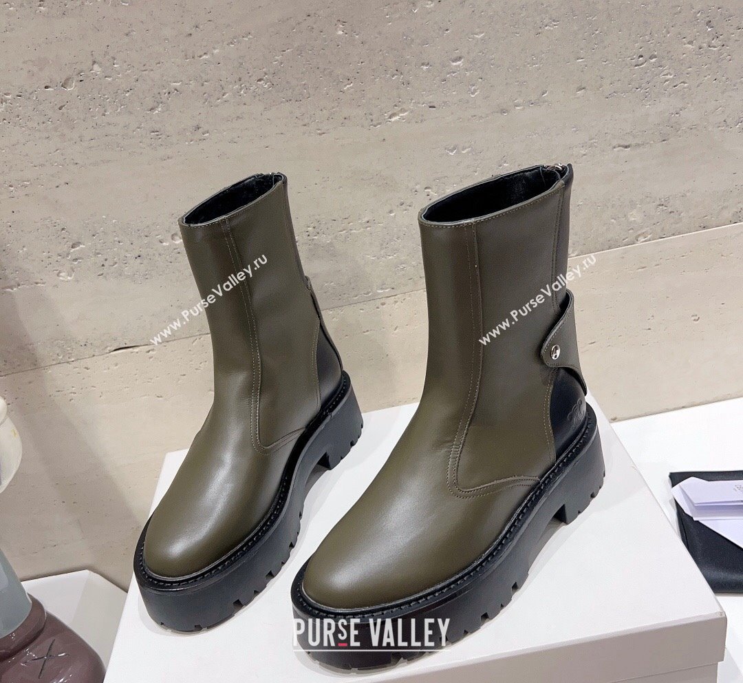 Celine Bulky Ankle Boots with Back Zip and Triomphe in Calfskin Green 2023 (SS-231013126)