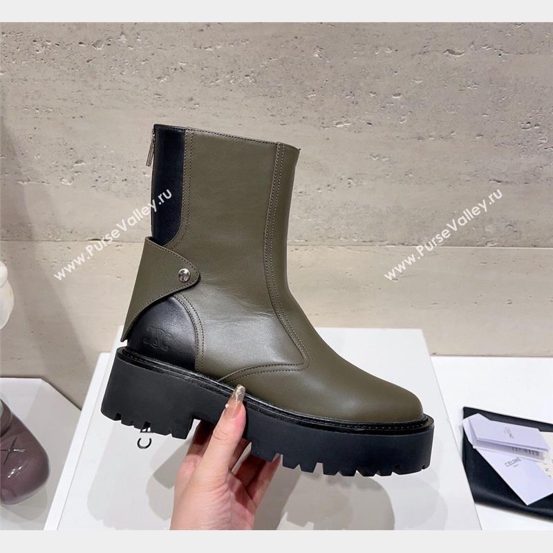 Celine Bulky Ankle Boots with Back Zip and Triomphe in Calfskin Green 2023 (SS-231013126)