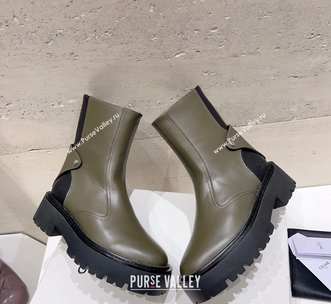 Celine Bulky Ankle Boots with Back Zip and Triomphe in Calfskin Green 2023 (SS-231013126)