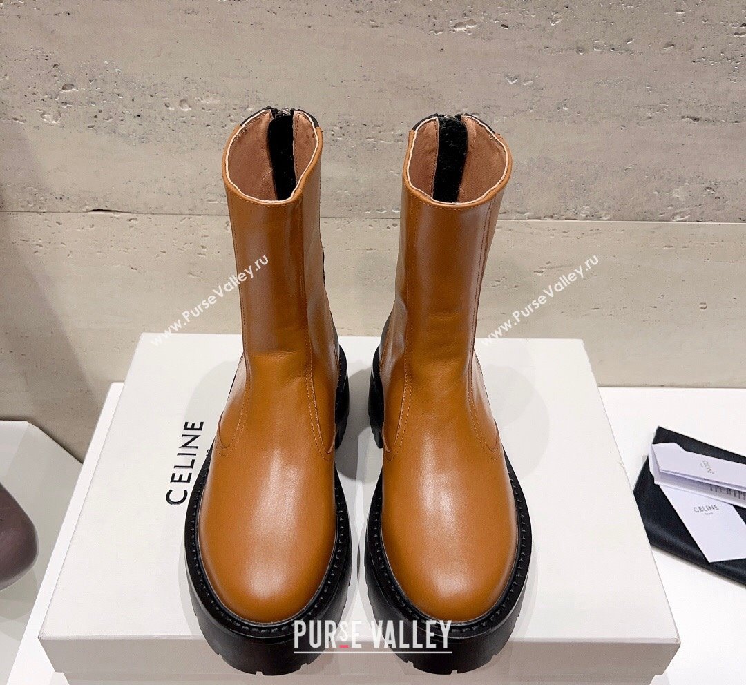 Celine Bulky Ankle Boots with Back Zip and Triomphe in Calfskin Brown 2023 (SS-231013127)