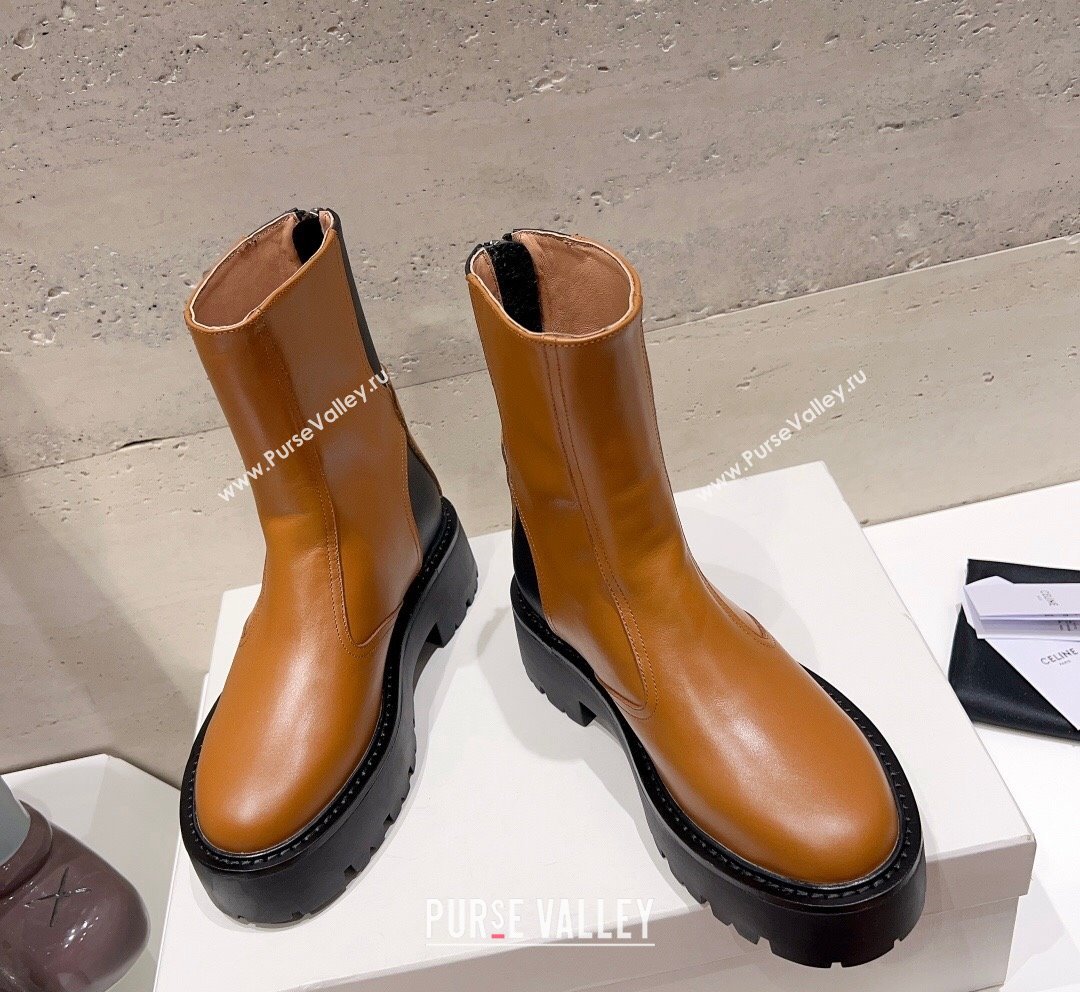 Celine Bulky Ankle Boots with Back Zip and Triomphe in Calfskin Brown 2023 (SS-231013127)