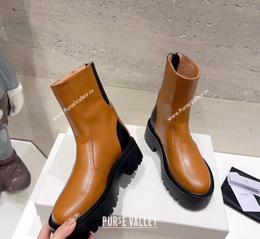 Celine Bulky Ankle Boots with Back Zip and Triomphe in Calfskin Brown 2023 (SS-231013127)