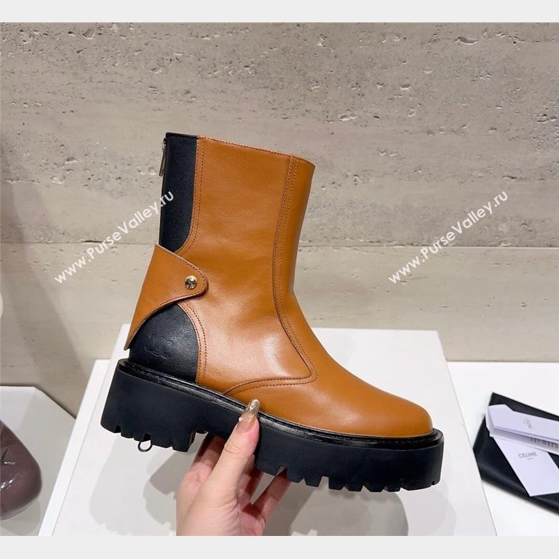 Celine Bulky Ankle Boots with Back Zip and Triomphe in Calfskin Brown 2023 (SS-231013127)