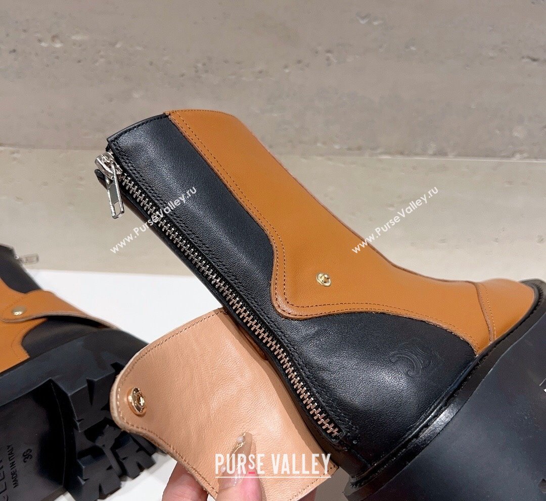 Celine Bulky Ankle Boots with Back Zip and Triomphe in Calfskin Brown 2023 (SS-231013127)