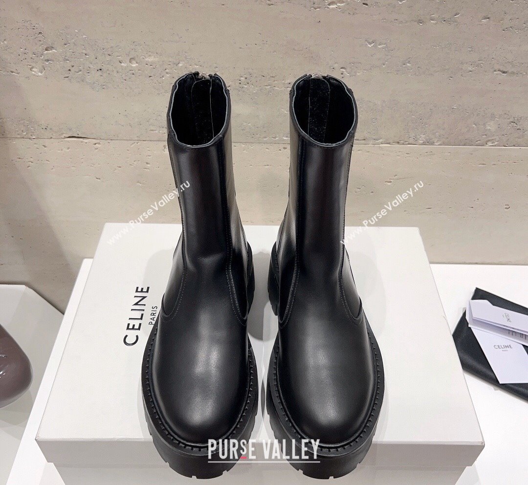 Celine Bulky Ankle Boots with Back Zip and Triomphe in Calfskin Black 2023 (SS-231013128)