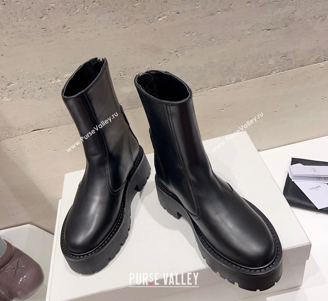 Celine Bulky Ankle Boots with Back Zip and Triomphe in Calfskin Black 2023 (SS-231013128)