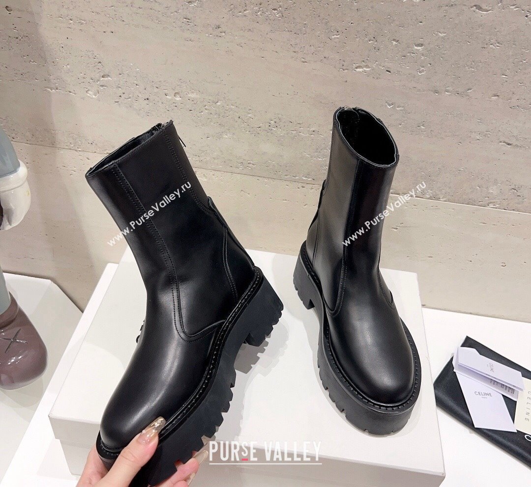 Celine Bulky Ankle Boots with Back Zip and Triomphe in Calfskin Black 2023 (SS-231013128)