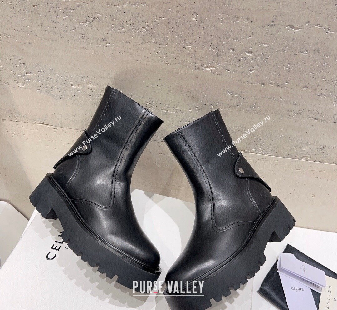 Celine Bulky Ankle Boots with Back Zip and Triomphe in Calfskin Black 2023 (SS-231013128)