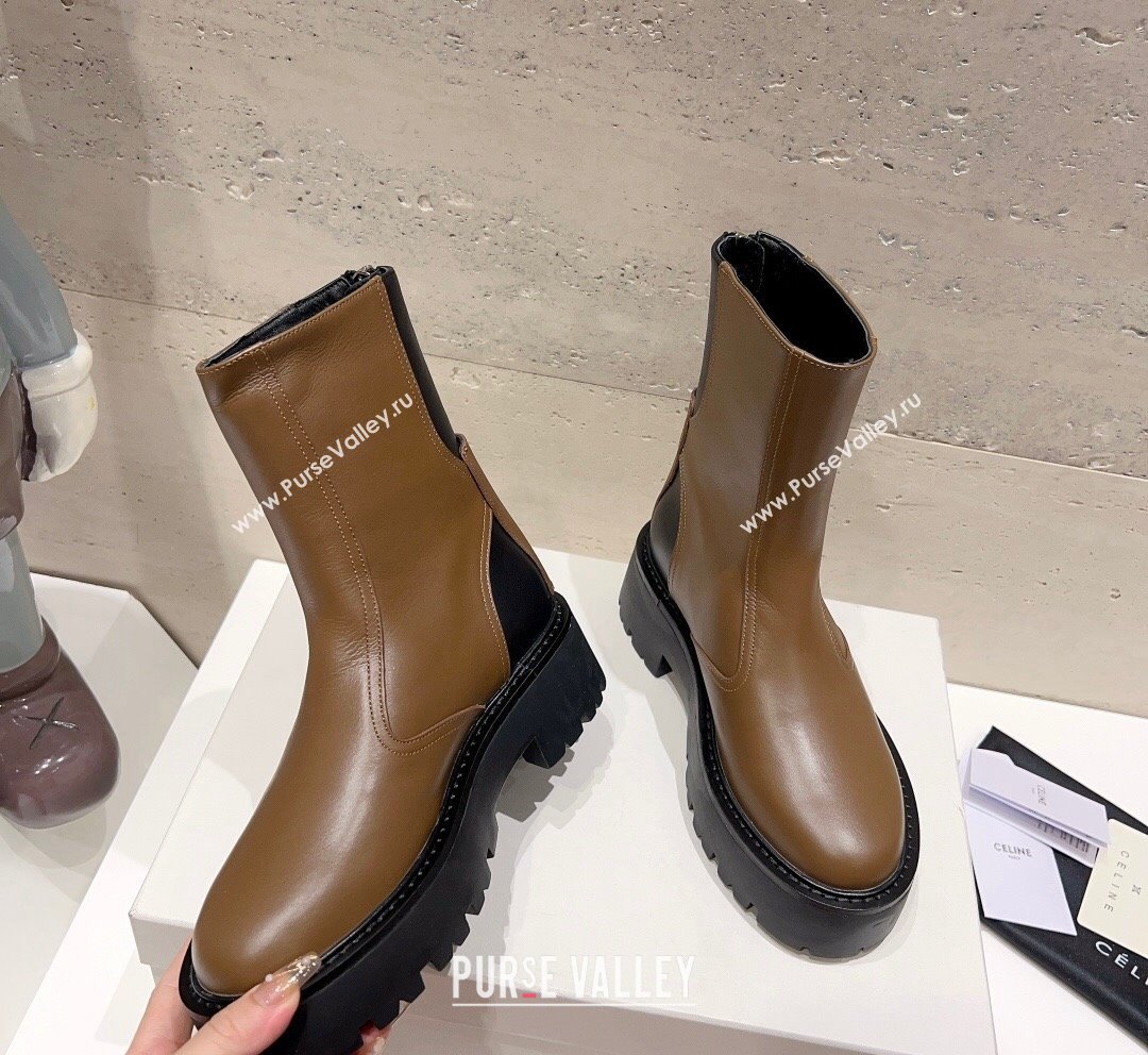 Celine Bulky Ankle Boots with Back Zip and Triomphe in Calfskin Khaki 2023 (SS-231013129)