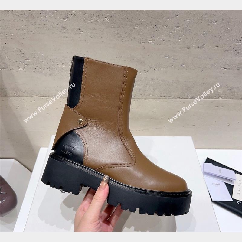 Celine Bulky Ankle Boots with Back Zip and Triomphe in Calfskin Khaki 2023 (SS-231013129)