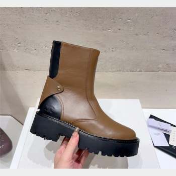 Celine Bulky Ankle Boots with Back Zip and Triomphe in Calfskin Khaki 2023 (SS-231013129)