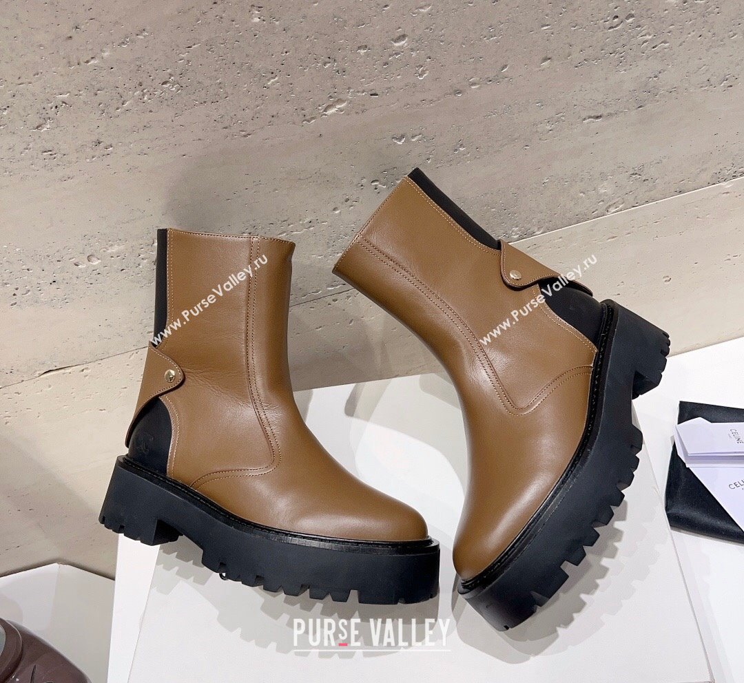 Celine Bulky Ankle Boots with Back Zip and Triomphe in Calfskin Khaki 2023 (SS-231013129)