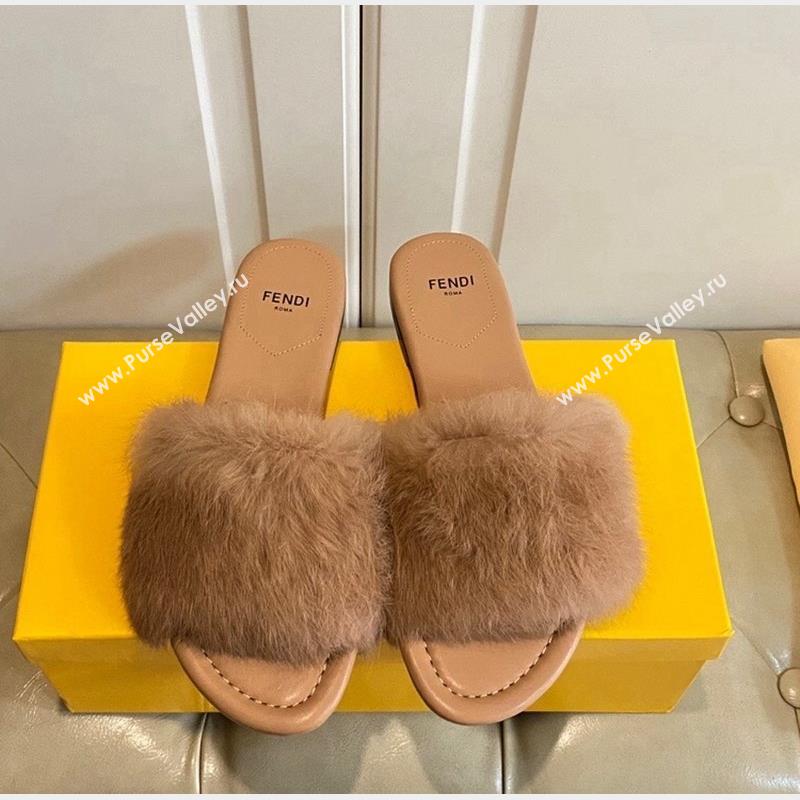 Fendi Rabbit Fur Flat Slide Sandals Brown 2023 FE10141 (MD-231014041)