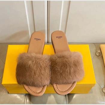 Fendi Rabbit Fur Flat Slide Sandals Brown 2023 FE10141 (MD-231014041)