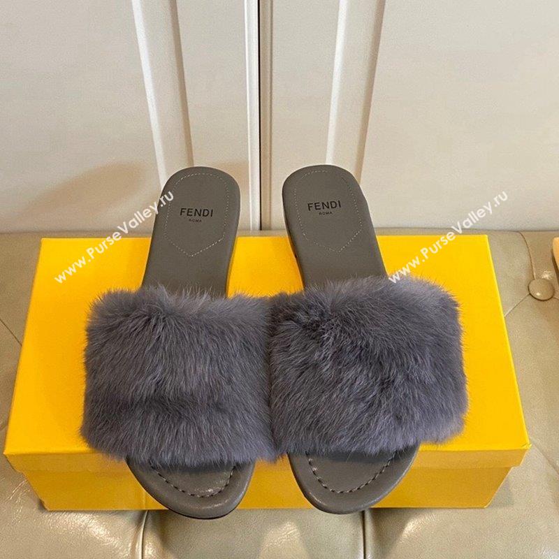 Fendi Rabbit Fur Flat Slide Sandals Dark Green 2023 FE10141 (MD-231014043)