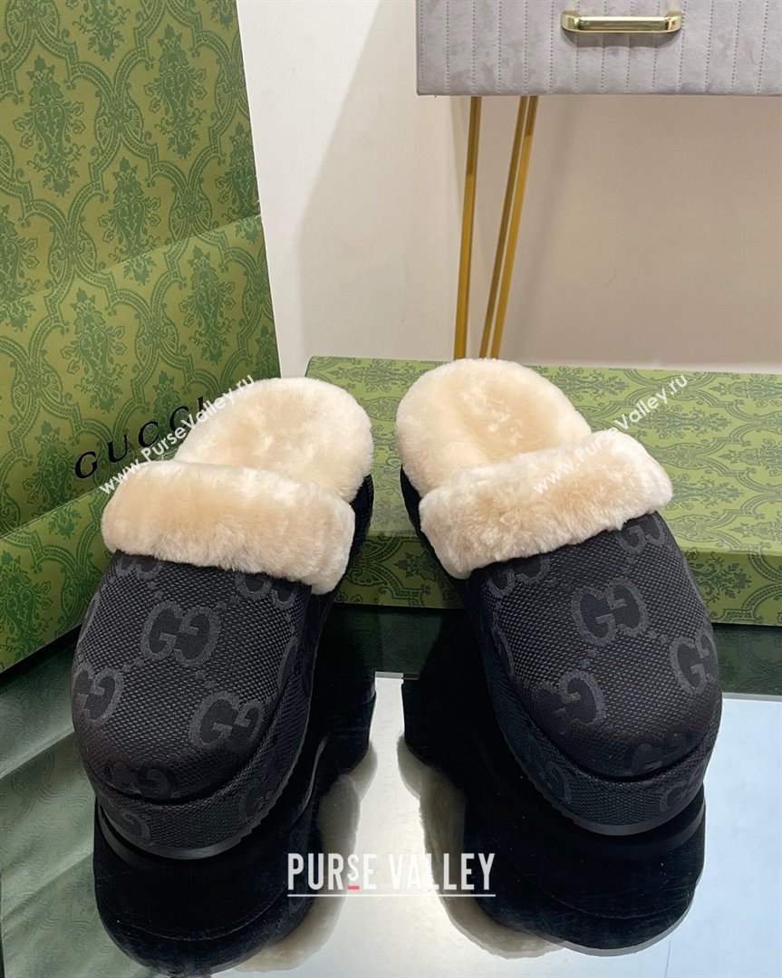 Gucci Jumbo GG Canvas and Wool Platform Mules 5.5cm Black 2023 GG10141 (MD-231014046)