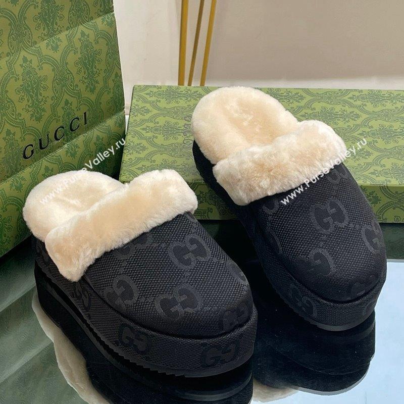 Gucci Jumbo GG Canvas and Wool Platform Mules 5.5cm Black 2023 GG10141 (MD-231014046)