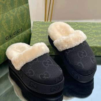 Gucci Jumbo GG Canvas and Wool Platform Mules 5.5cm Black 2023 GG10141 (MD-231014046)