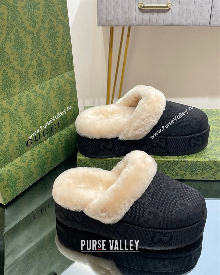 Gucci Jumbo GG Canvas and Wool Platform Mules 5.5cm Black 2023 GG10141 (MD-231014046)