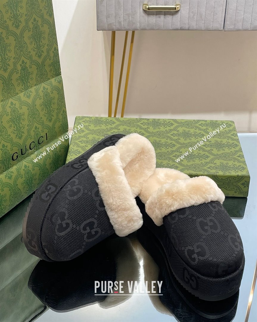 Gucci Jumbo GG Canvas and Wool Platform Mules 5.5cm Black 2023 GG10141 (MD-231014046)