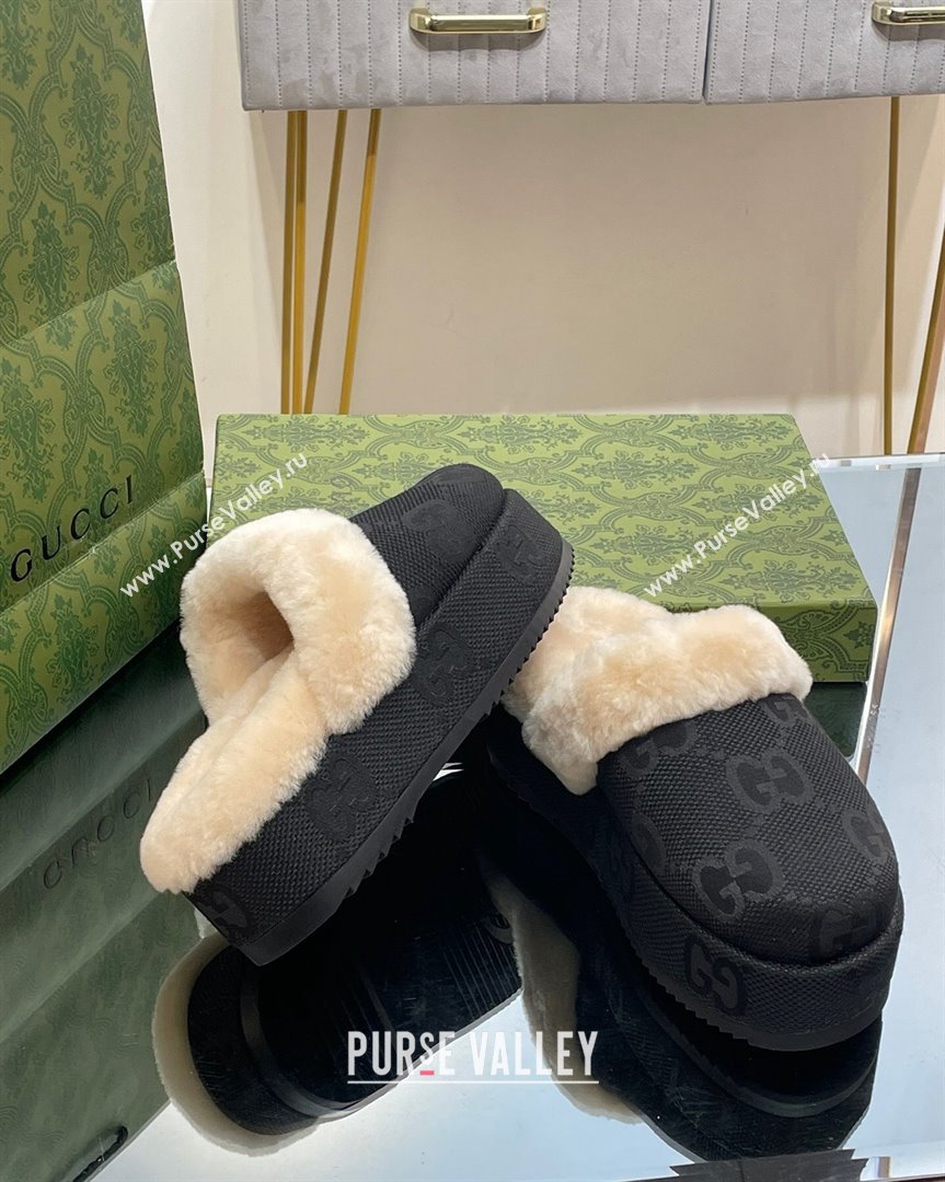 Gucci Jumbo GG Canvas and Wool Platform Mules 5.5cm Black 2023 GG10141 (MD-231014046)