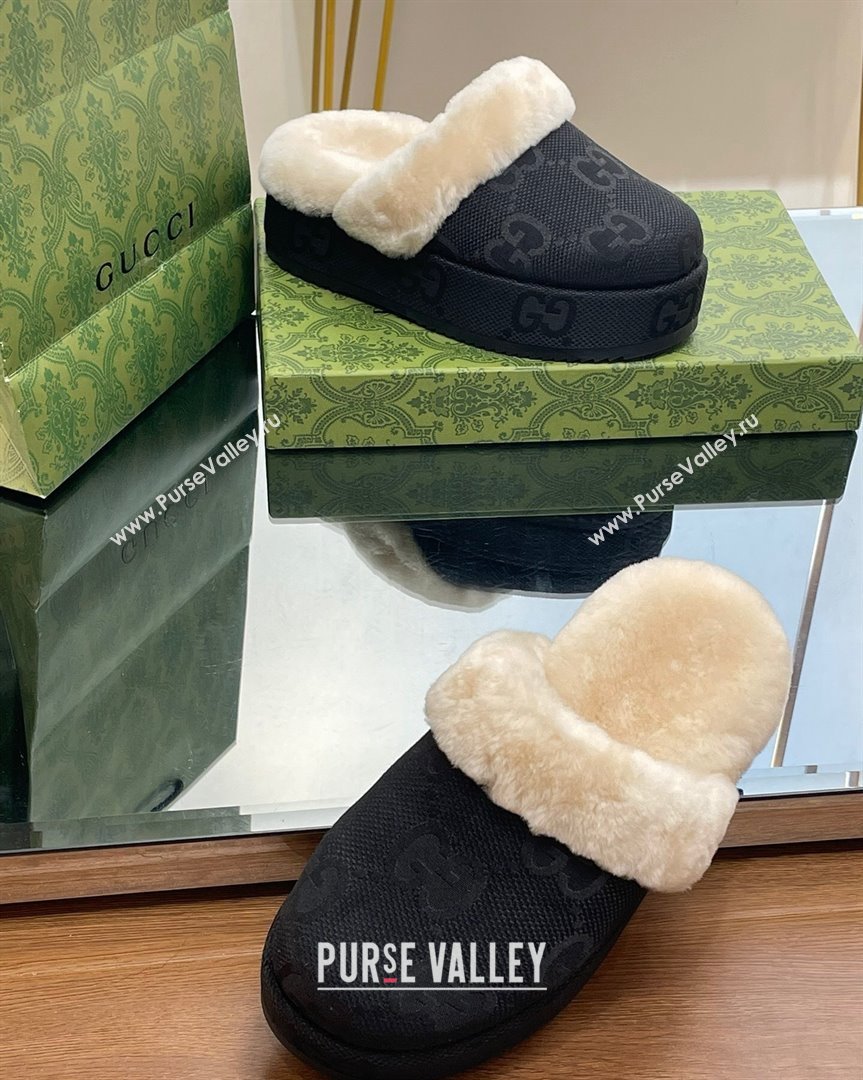 Gucci Jumbo GG Canvas and Wool Platform Mules 5.5cm Black 2023 GG10141 (MD-231014046)