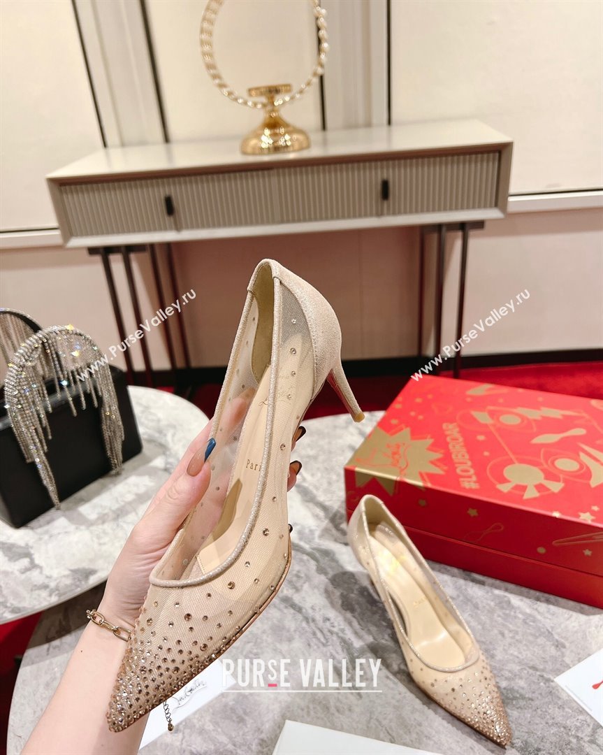 Christian Louboutin Follies Strass Heel Pumps 6.5cm in Mesh and Crystals 2023 (MD-231014003)