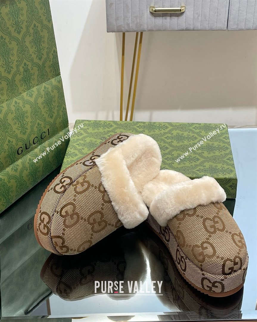 Gucci Jumbo GG Canvas and Wool Platform Mules 5.5cm Camel 2023 GG10141 (MD-231014047)