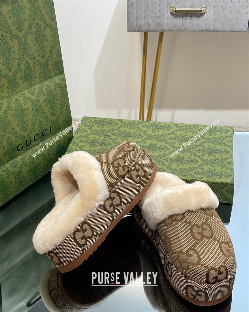 Gucci Jumbo GG Canvas and Wool Platform Mules 5.5cm Camel 2023 GG10141 (MD-231014047)