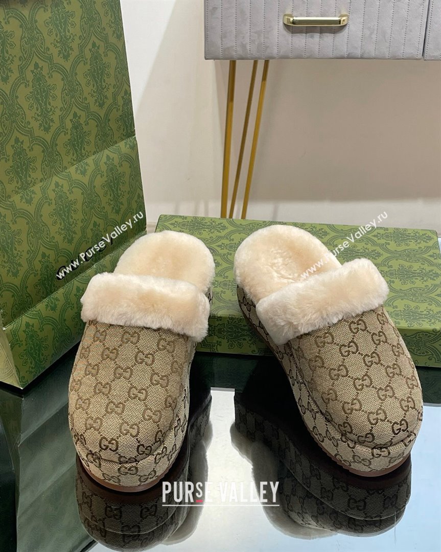 Gucci GG Canvas and Wool Platform Mules 5.5cm Beige 2023 GG10141 (MD-231014048)