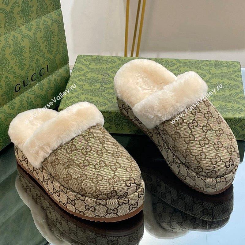 Gucci GG Canvas and Wool Platform Mules 5.5cm Beige 2023 GG10141 (MD-231014048)