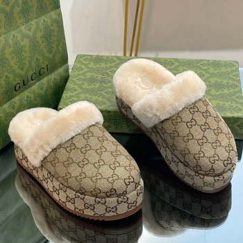 Gucci GG Canvas and Wool Platform Mules 5.5cm Beige 2023 GG10141 (MD-231014048)