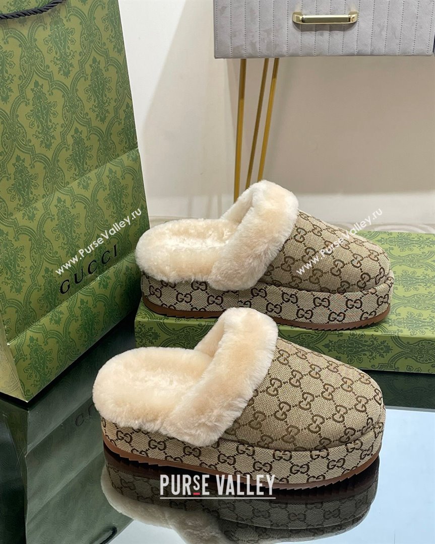 Gucci GG Canvas and Wool Platform Mules 5.5cm Beige 2023 GG10141 (MD-231014048)