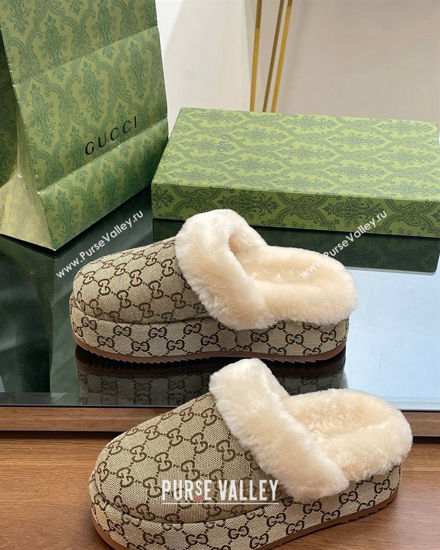 Gucci GG Canvas and Wool Platform Mules 5.5cm Beige 2023 GG10141 (MD-231014048)