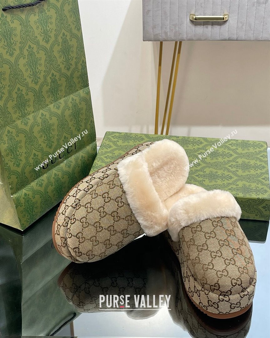 Gucci GG Canvas and Wool Platform Mules 5.5cm Beige 2023 GG10141 (MD-231014048)