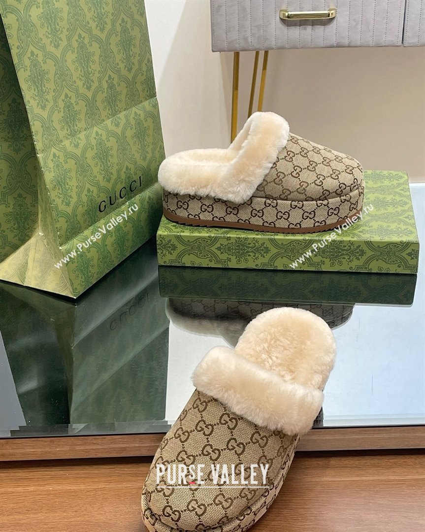 Gucci GG Canvas and Wool Platform Mules 5.5cm Beige 2023 GG10141 (MD-231014048)