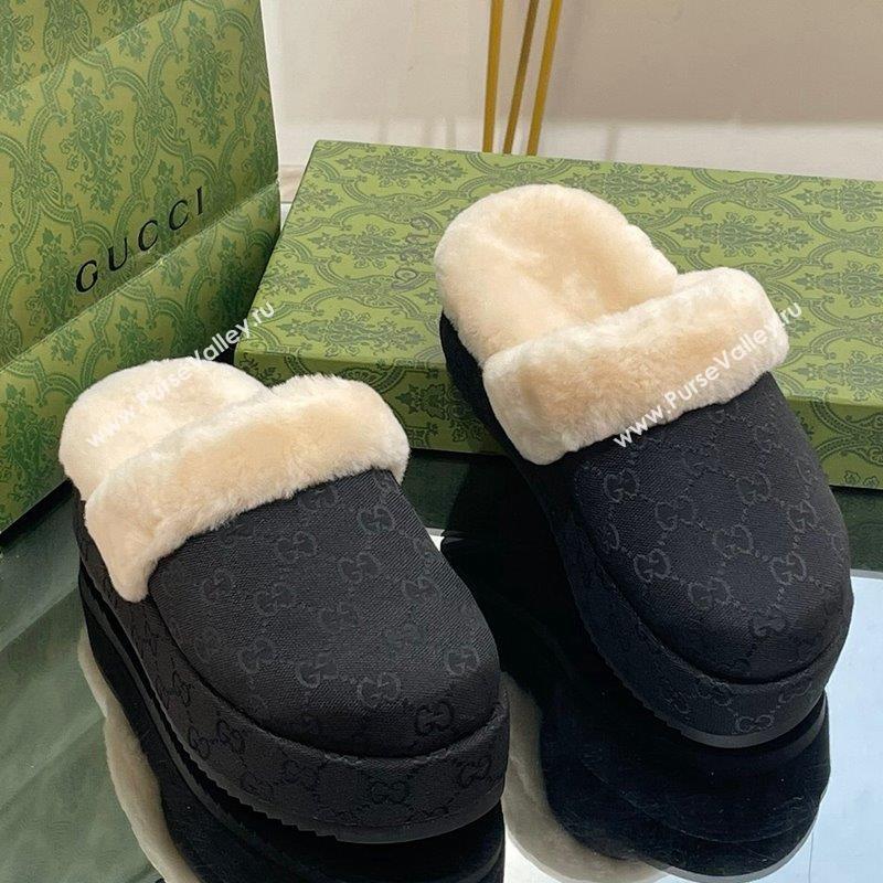 Gucci GG Canvas and Wool Platform Mules 5.5cm Black 2 2023 GG10141 (MD-231014049)