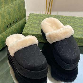 Gucci GG Canvas and Wool Platform Mules 5.5cm Black 2 2023 GG10141 (MD-231014049)