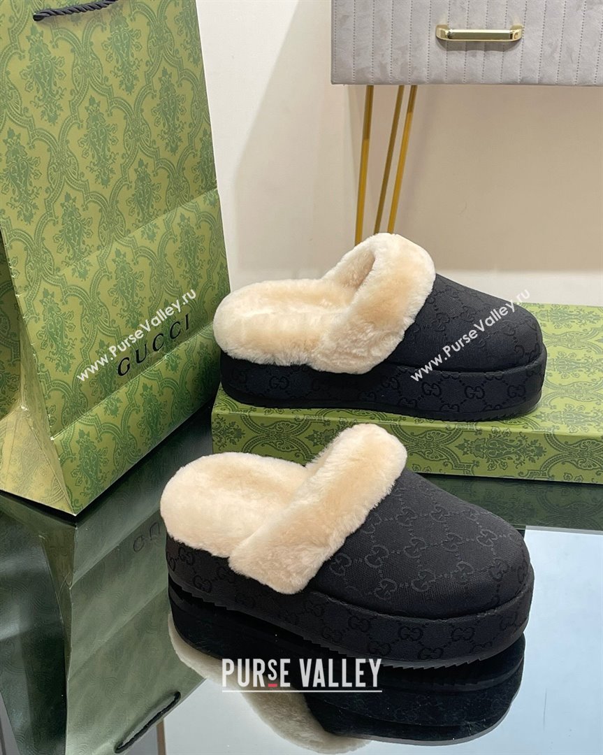 Gucci GG Canvas and Wool Platform Mules 5.5cm Black 2 2023 GG10141 (MD-231014049)