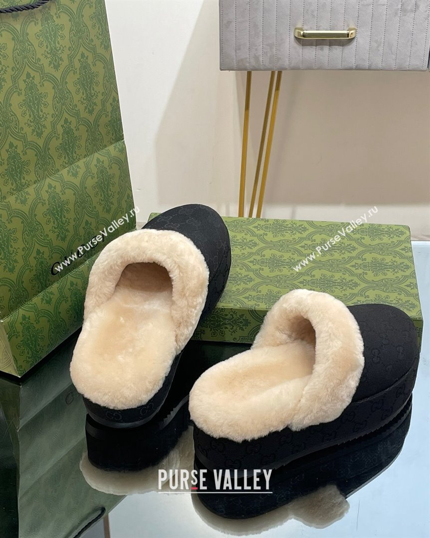 Gucci GG Canvas and Wool Platform Mules 5.5cm Black 2 2023 GG10141 (MD-231014049)