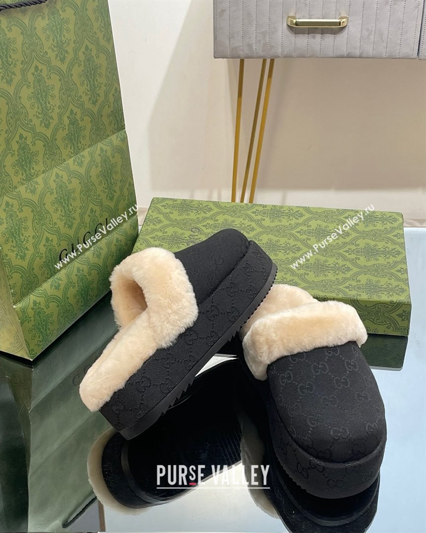 Gucci GG Canvas and Wool Platform Mules 5.5cm Black 2 2023 GG10141 (MD-231014049)