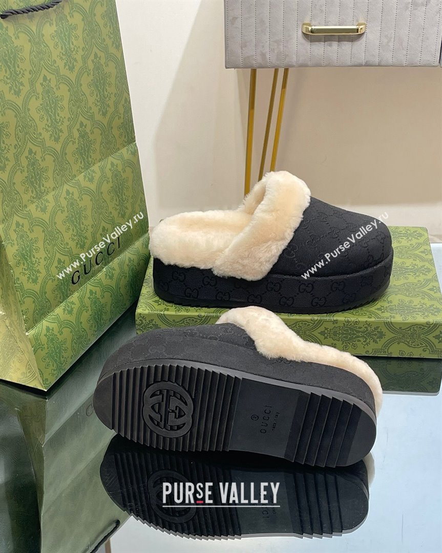 Gucci GG Canvas and Wool Platform Mules 5.5cm Black 2 2023 GG10141 (MD-231014049)