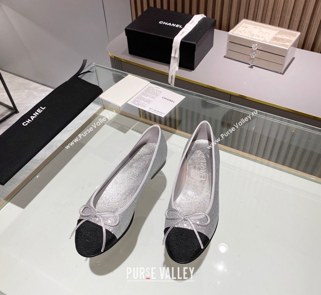 Chanel Classic Glitter Ballet Flat Silver 2023 CH10141 (MD-231014050)