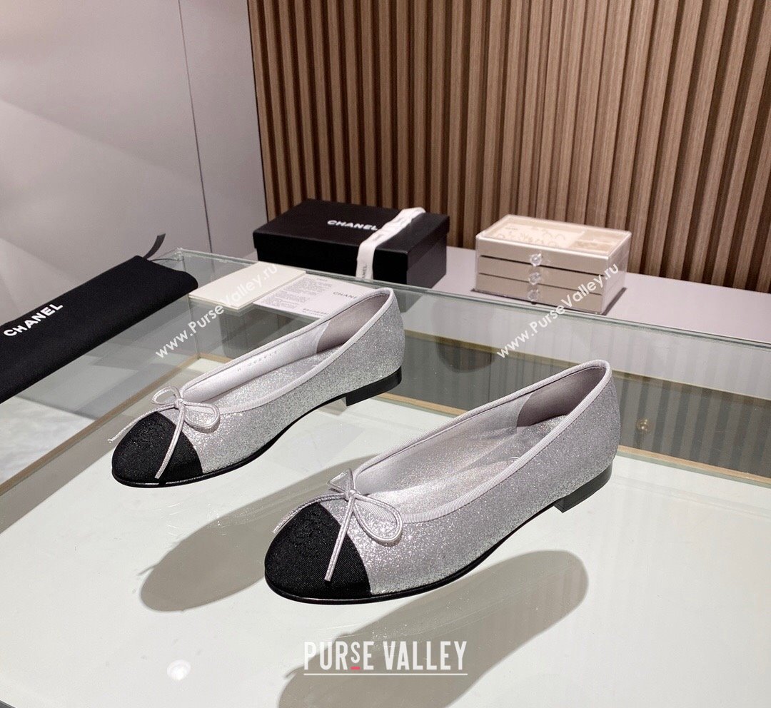 Chanel Classic Glitter Ballet Flat Silver 2023 CH10141 (MD-231014050)