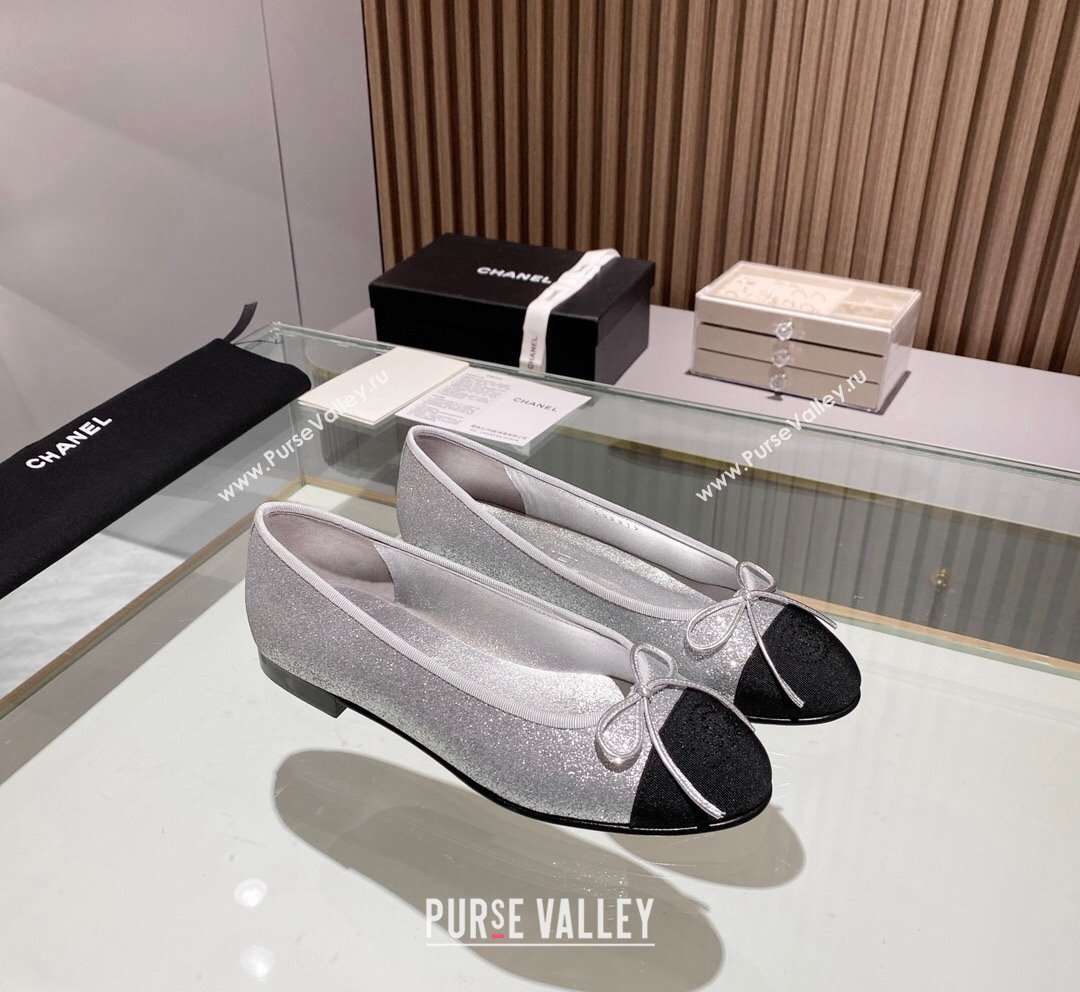 Chanel Classic Glitter Ballet Flat Silver 2023 CH10141 (MD-231014050)