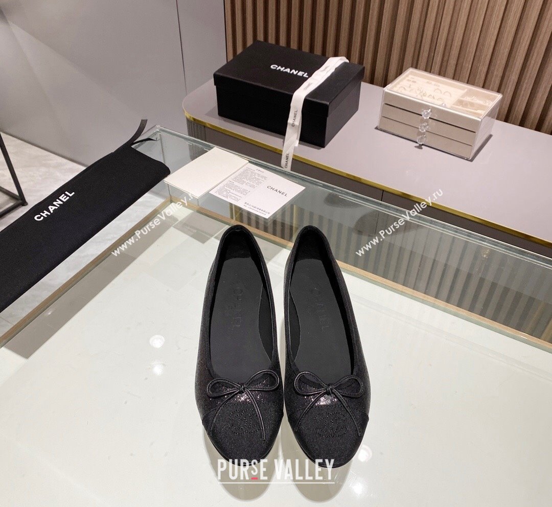 Chanel Classic Glitter Ballet Flat Black 2023 CH10141 (MD-231014051)